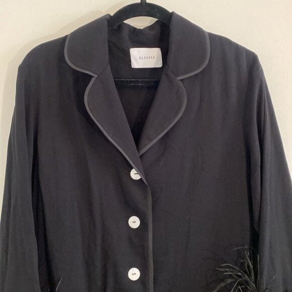 Sleeper Party Pajamas Long Sleeve Button Down Top with Feathers in Black Large - Picture 4 of 9